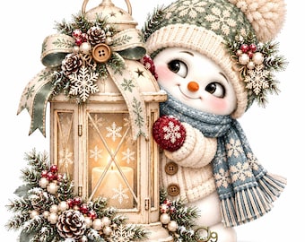 20 Peeking Snowman JPEG Clipart, Cute Christmas Watercolor Art, Snowman Digital Download for Junk Journals, Scrapbooking & Crafts