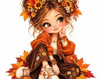 Retro Autumn Girl JPEG Clipart, 16 Groovy Fall Girl Watercolor Art, Vintage Autumn Digital Download for Junk Journals, Scrapbooking & Crafts