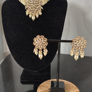White Pearl Kundan Necklace Set/Kundan Choker/ Bollywood Jewelry/ Indian Pakistani necklace/ punjabi necklace/indian wedding