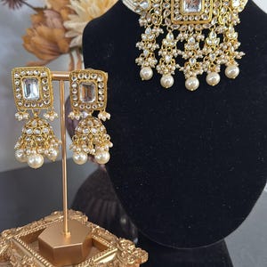 White Pearl Kundan Necklace Set/Kundan Choker/ Bollywood Jewelry/ Indian Pakistani necklace/ punjabi necklace/bridal necklace/indian wedding