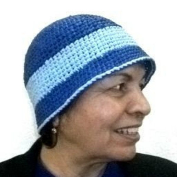 Waterproof Rain Hat, Blue Crochet Cloche, Water Resistant