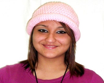 Women Crochet Hat, Plus Size Cloche, Pink Bucket Hat