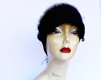 Crochet Newsboy Cap Faux Fur Captains Hat