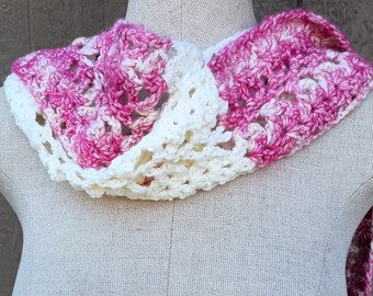 Crochet Long Pink Lacy Skinny Scarf