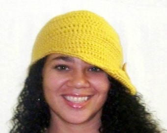 Yellow Crochet Flapper Hat, Asymmetrical Cap, Cloche Hat