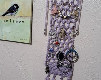 Purple  Crochet Jewelry  Organizer Earring Storage Holder Wall Art