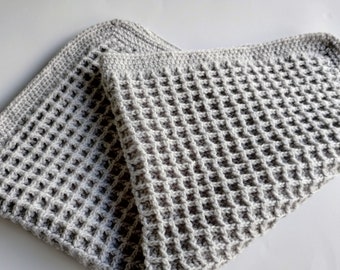Handmade Crochet Waffle Stitch Baby Blanket,  Unisex Play Time Mat, Baby Afghan, Gender Neutral