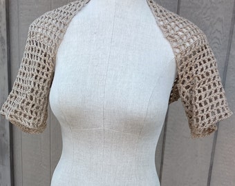 Crochet Beige Shrug Short Window Pane Shrug