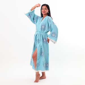 Evil Eye Kimono Robe aus türkischer Baumwolle: Boho Beach Cover-Up