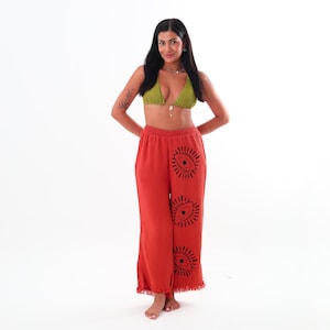 Orange Boho Muslin Fridge Pants, Yoga Harem Pants, Gauze Yoga Pants Breathable Wide-Leg Pants, Gauze Cotton Super Soft Muslin, Soft  Pants