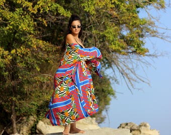 Zebra Floral Print Cotton Kimono Robe: Bohemian Turkish Gown