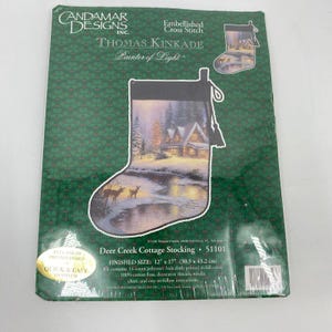 Deer Creek Cottage Stocking Candamar Designs Embellished Cross Stitch Kinkade