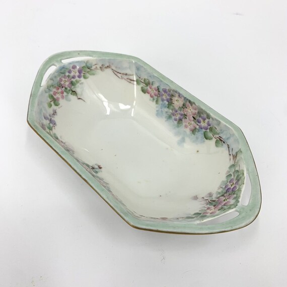 Pastel Floral Flowers Hand Painted Trinket Dish A… - image 1