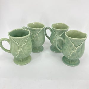 Green Lotus Coffee Mug Tea Cup Metlox Poppytrail Vintage Lot of 4