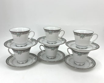 Lot 6 Cups and Saucers Legendary by Noritake Lunceford 3884 Pattern