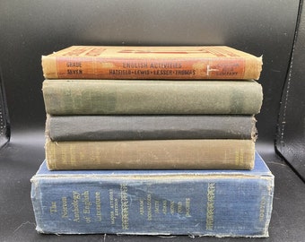 English Literature Educational Text Vintage Cloth Bound Book Stack of 5 Shabby