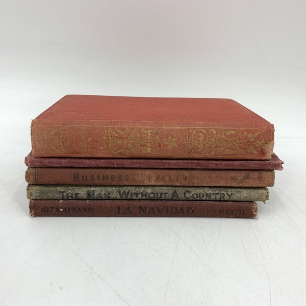 Red Green Distressed Pocket Sized Book Stack Small Vtg Cloth Bound Books Lot 5