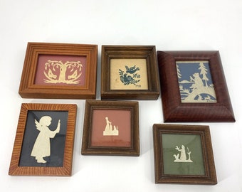 Lot 6 Mini Scherenschnitte Paper Cut Folk Art Framed Netherton Cross Stitch