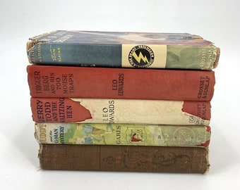 Lot 5 Vintage Antique Adventure Books for Boys Shabby Book Stack Rover Boys