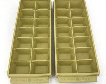 GE General Electric Stacking Ice Cube Trays Lot 2 Green Yellow Vintage