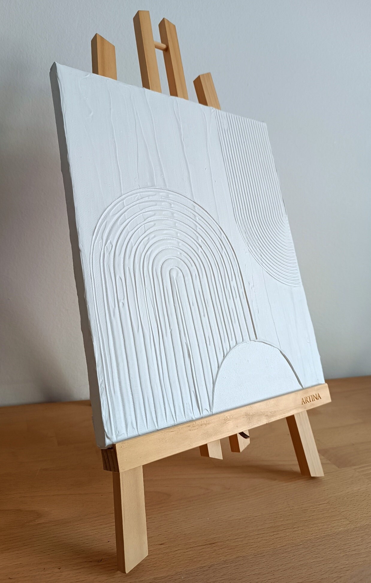 Quadro strutturato – Boho – bianco – arte strutturata – fatto a mano – unico – design d'interni – arte – dipinto – minimalista – moderno – tela