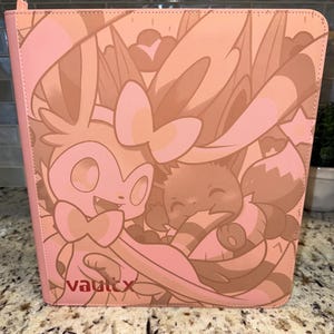 Custom Pokemon TCG Binder, Sylveon Eevee Pink Vault X 9 or 12