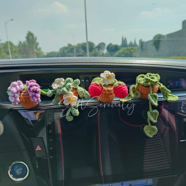 Crochet Car Plant with Vent Clip, Crochet Strawberry, Flowers, Plant, Lavender, Crochet Potted Plants, Car Accessory for Women, Gift for Her