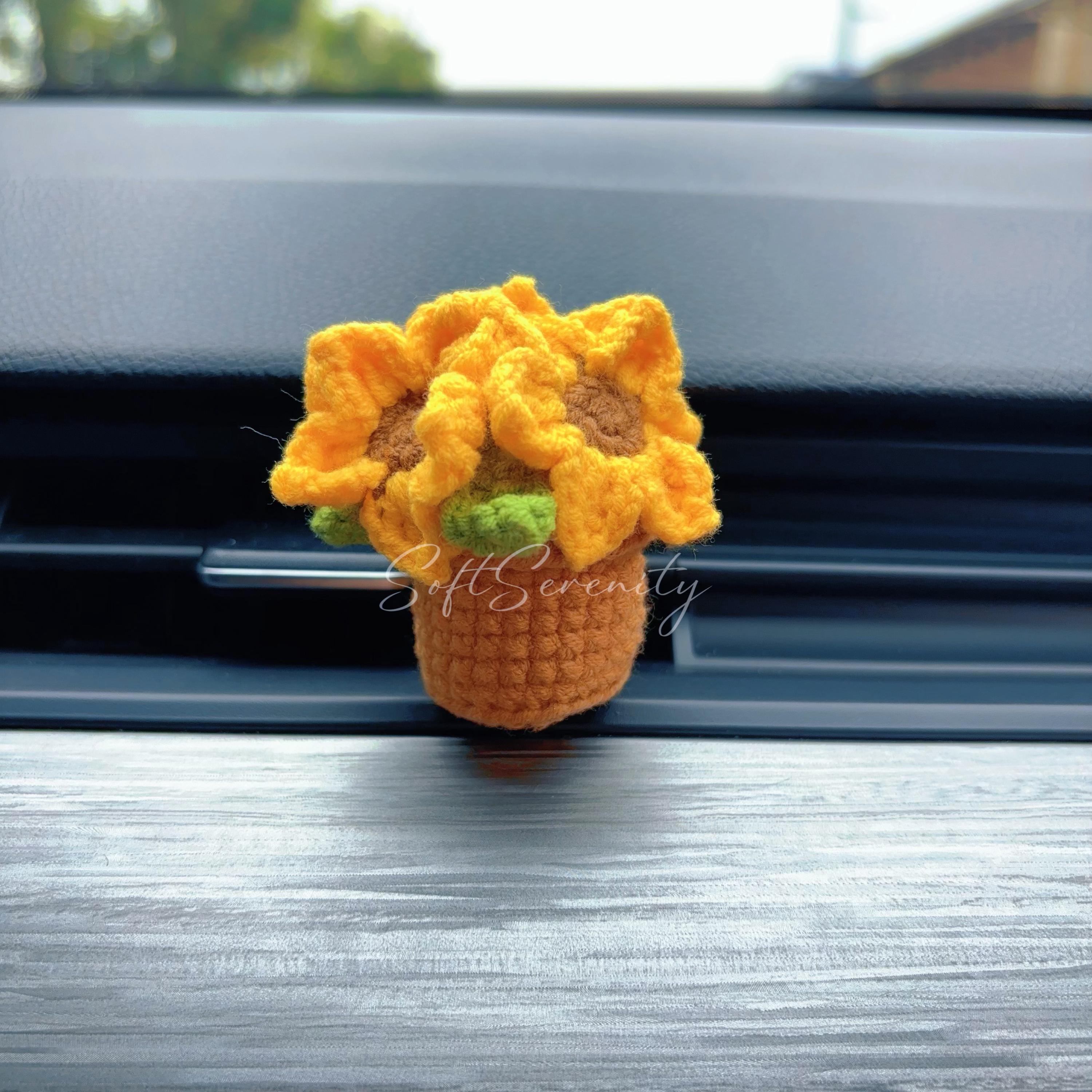 Crochet Plant Car Vent Clip,crochet Sunflower,monstera, Lavender