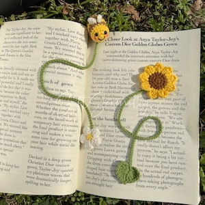Marque-page au crochet, mini marque-page abeille, marque-page tournesol, cadeau pour amateur de livres, cadeau pour enseignant, cadeau de rentrée scolaire, cadeau pour amateur de plantes