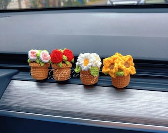 Crochet Plant Car Vent Clip,crochet Sunflower,monstera, Lavender
