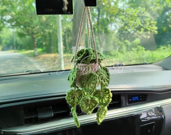 Car Plant, Crochet Monstera, Car or Wall Hanging Plants, House or Office Decor, Plant Lover Gift, Car Accessories For Women, Gift for Her