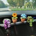 Crochet Car Plant with Vent Clip, Crochet Forget-Me-Not, Sunflower, Violet, Monstera, Mini Potted Plants, Car Decor for Women, Gift for Her