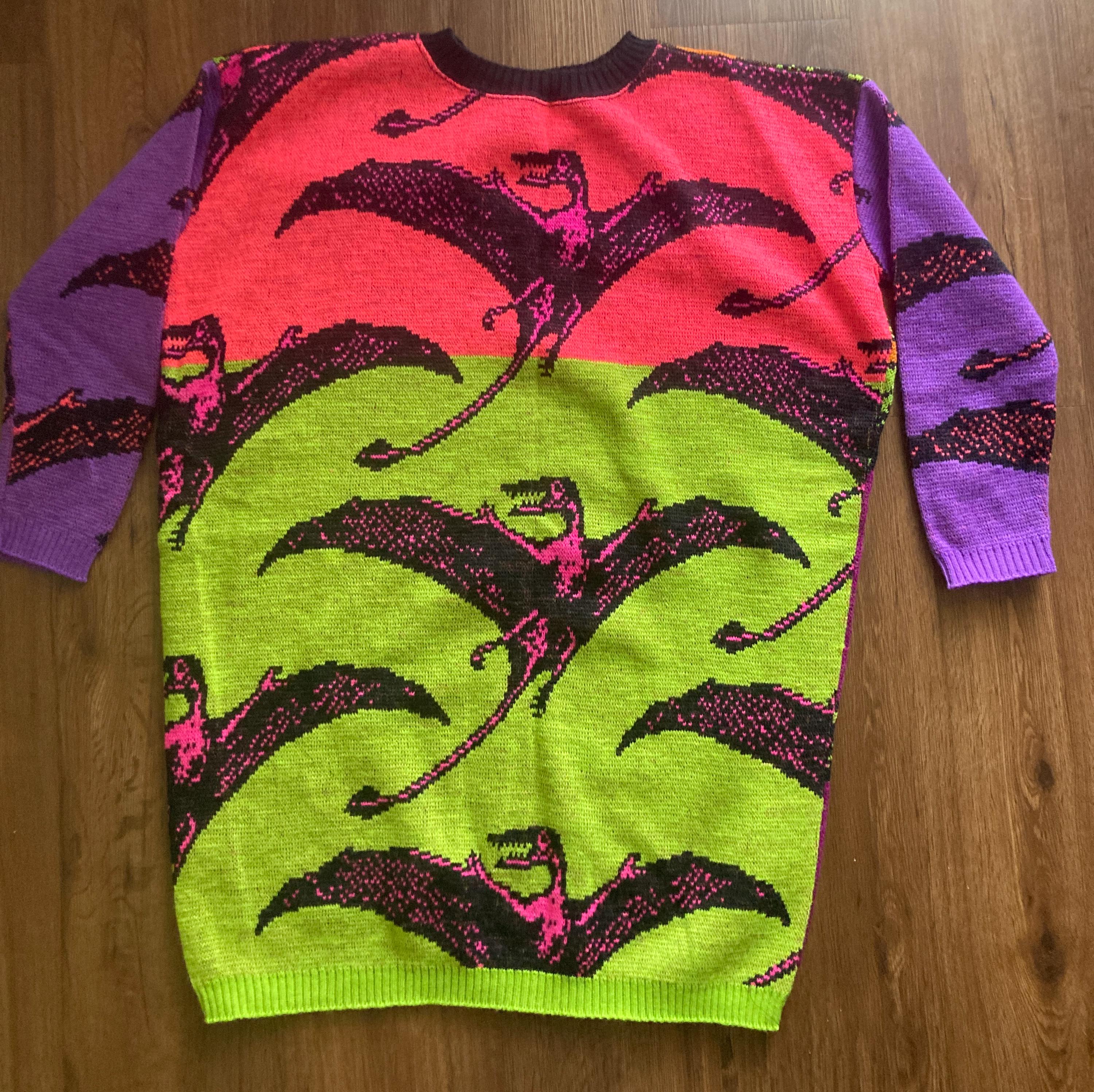 1980s RARE Betsey Johnson Pterodactyl Neon Knit Sweater Deadstock