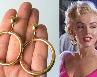 50s Gold Classic Marilyn Monroe NIAGRA- Dangle Drop Hoop Earrings Goldtone - minimalist wedding bridesmaid bride handmade jewelry vintage