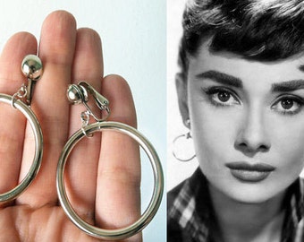 Iconische jaren '50 Silver Dangle Drop Hoop Earrings Silver tone - minimalistisch klassiek cadeau voor haar bruiloft bruidsmeisje bruid handgemaakte sieraden vintage