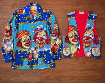 Vintage 1970s Clown Ringling Bros Circus Jacket & Vest Set - 70s Vibrant Novelty Colorful Print Carnival Coat Performer Costume Pop Art