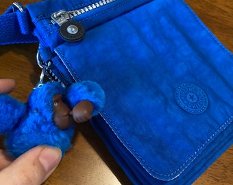 1990s Kipling Eldorodo Monkey Purse Crossbody Micro Deadstock- mini bag vintage reproduction new Cobalt blue gorilla keychain