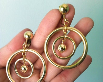 50s Chic ORB Hoop Dangle Drop Earrings - minimalist classic gift for her handmade jewelry vintage gold tone