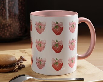 Coquette Strawberry Mug, Valentine's Day Mug, Valentines Day Gift for Her, Cute Girly Mug, Gift for Her, Gift for Friends and Coworkers