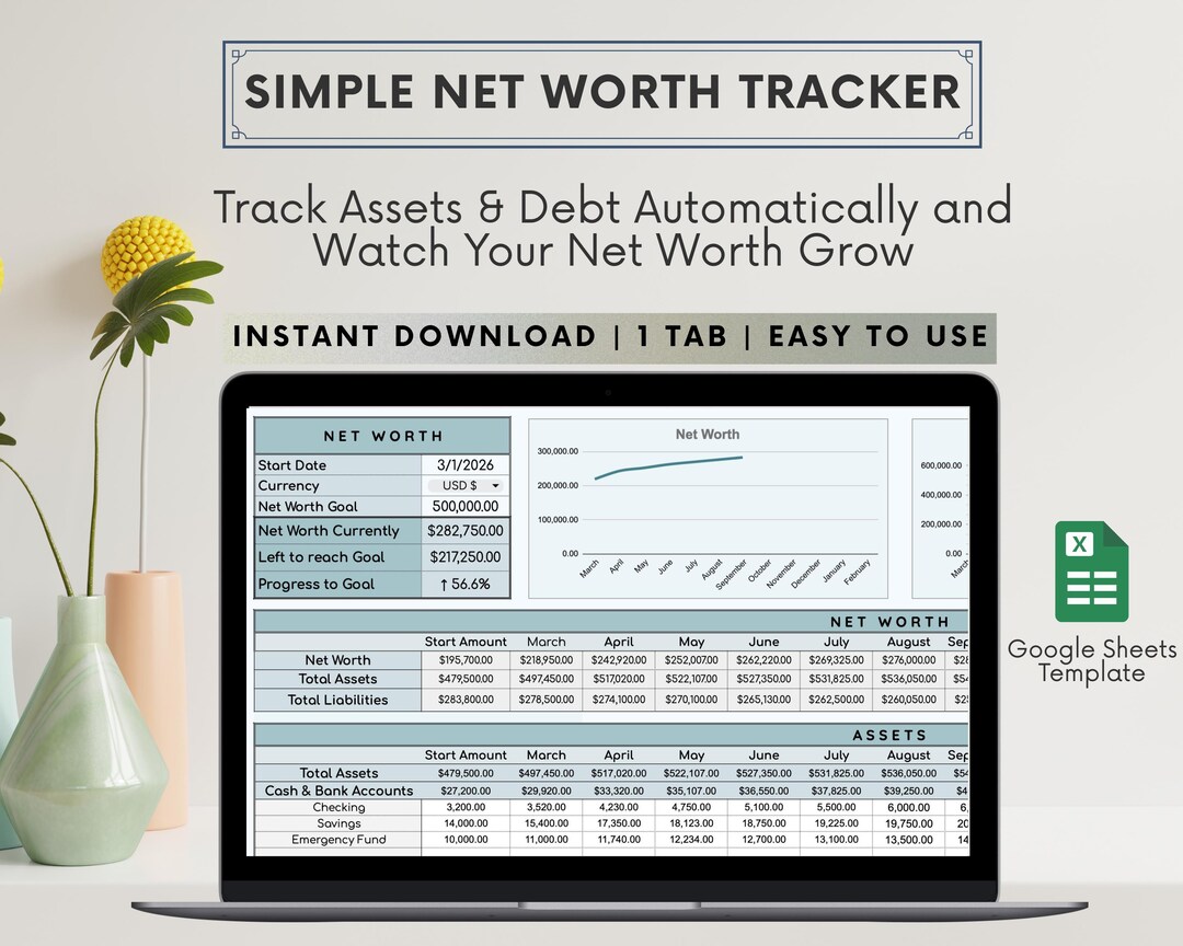 Net Worth Tracker Google Sheets Template | Financial Dashboard ...