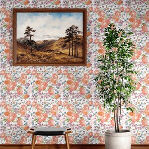 紫、黄色、赤の色、花のモチーフ、自然カテゴリーの花園の家の壁紙。伝統的または粘着性のある素材。