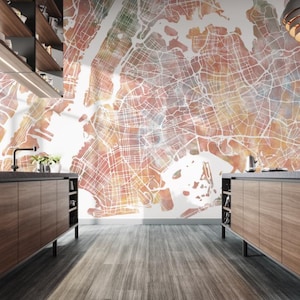 Abnehmbare Tapete - New York Landkarte Wandbild. Wandkunst für die Wand, Stadt aus der Vogelperspektive. Länge-3m, Breite-6m.
