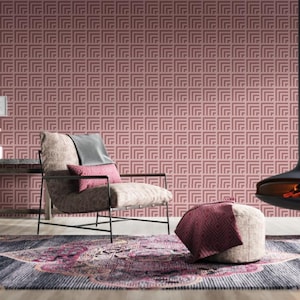 Abnehmbare Tapete Geometrisches Mosaik in rot, geometrisches Muster, Quadrate, Minimalismus. Traditionelle Materialien oder Papier schälen und aufkleben.