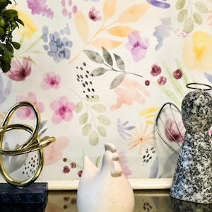 Carta da parati rimovibile da giardino estivo, fiori carini, perfetta per camera da letto, cucina e sala da pranzo. Materiali: tradizionali o stacca e incolla.