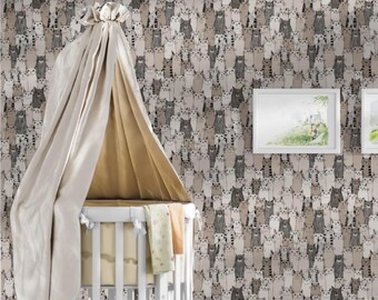 Cat palette in brown home wallpaper from animal category, removable or traditional paper material, nursery and kids room. Cats on wall, pets
