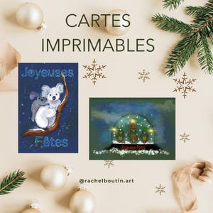 2 modèles de Cartes des fêtes animales originales imprimables, cartes de vœux numériques imprimables, carte des fêtes numérique