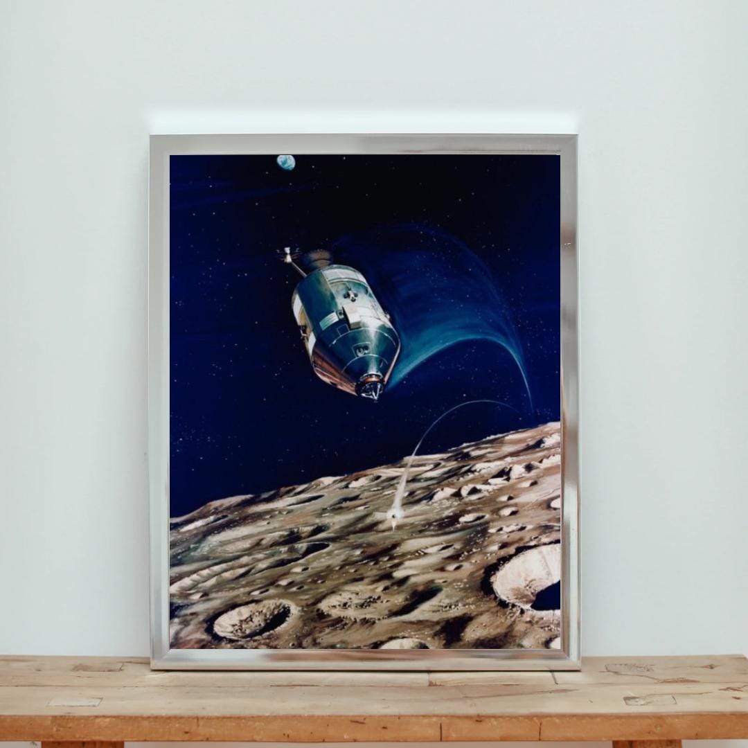 Lunar Orbit Poster – Retro NASA Space Art – Apollo Command Module Print ...