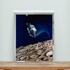 Lunar Orbit Poster – Retro NASA Space Art – Apollo Command Module Print – Sci Fi Wall Decor