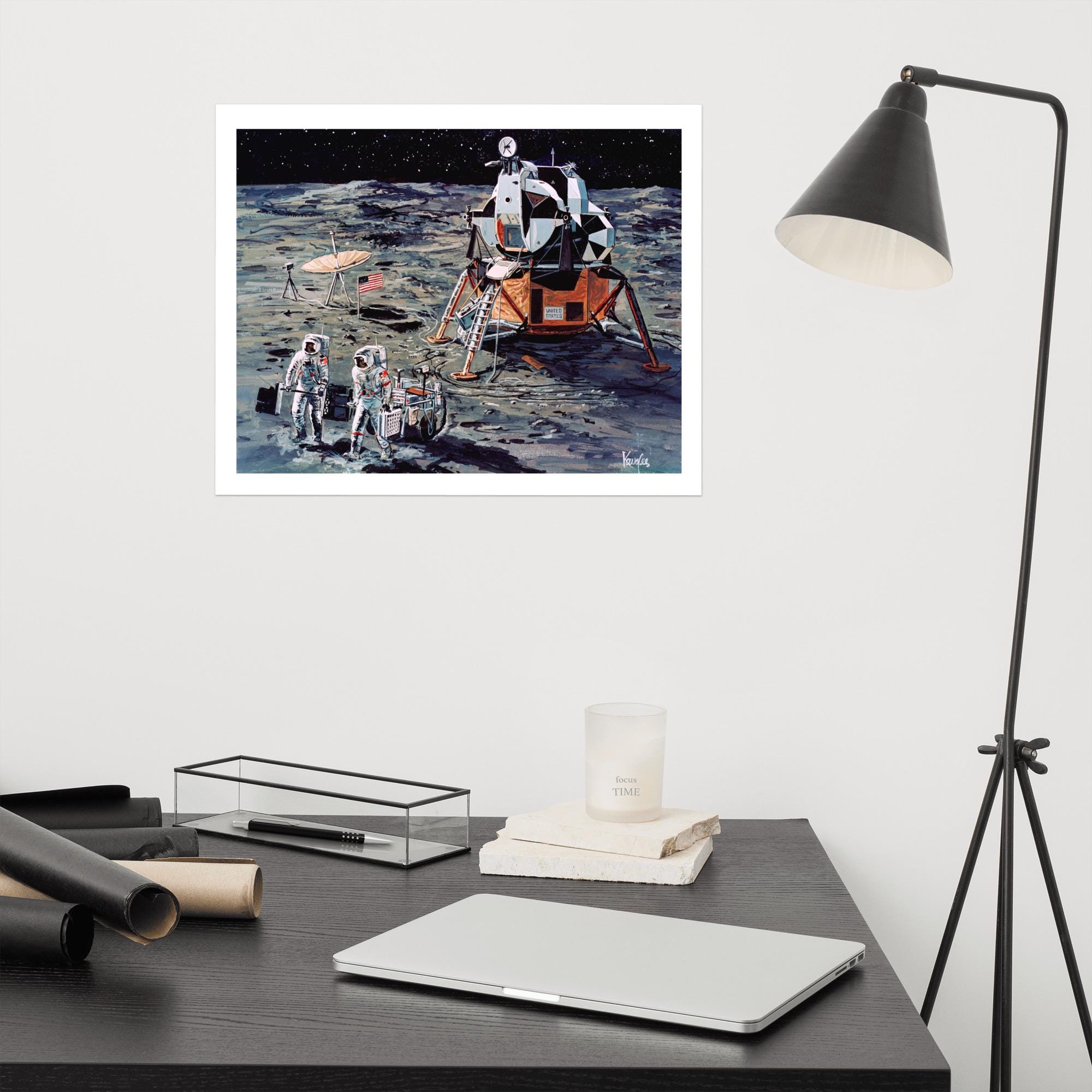 Moon Landing Poster – Retro NASA Art – Apollo Astronaut Illustration ...