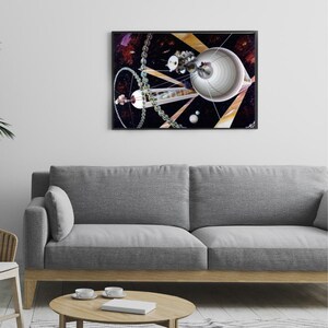 NASA Space Colony Poster – 1970s Sci-Fi Orbital Habitat Art